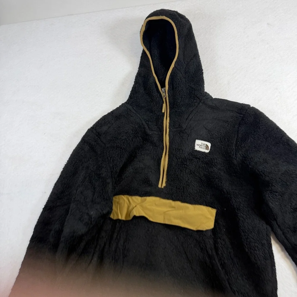The North Face Mens Campshire Sherpa Fleece Pullover Hoodie Black Olive Green M